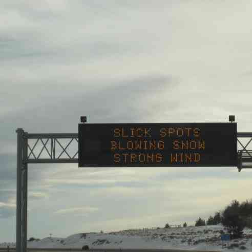 Road sign warning on I-80